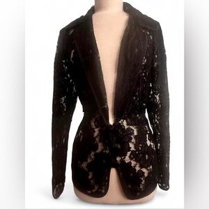 100% silk black lace fitted blazer vintage 90s gothic jacket sz XL